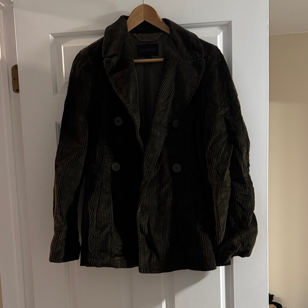 Express 90s/early 00s Olive Corduroy Double Breasted Jacket